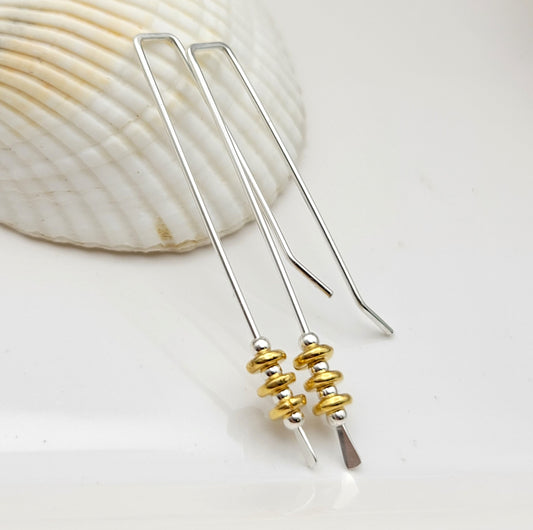 Luxe - Silver & Gold Bead Long Threaders Earrings Etsy   