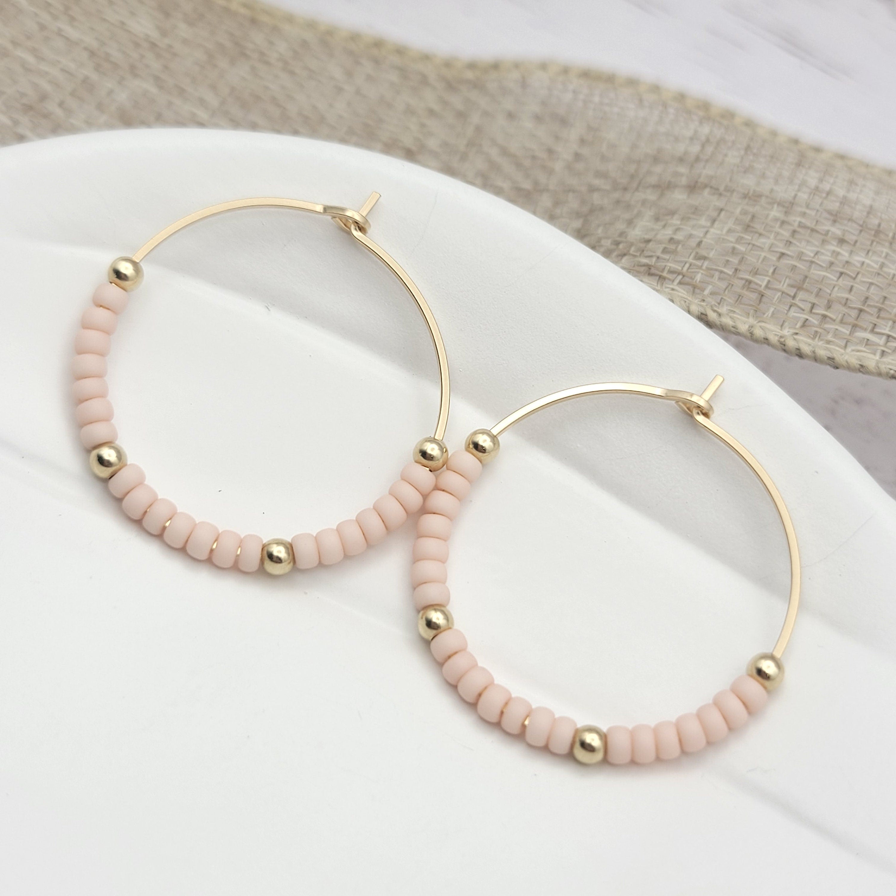 Boho - Gold Hoops with Pale Pink  Etsy   