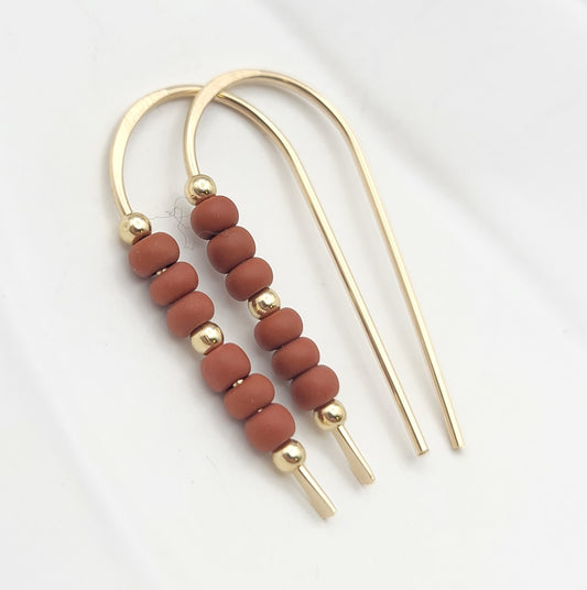 Cheval - Gold & Burnt Sienna Beads Earrings Etsy   