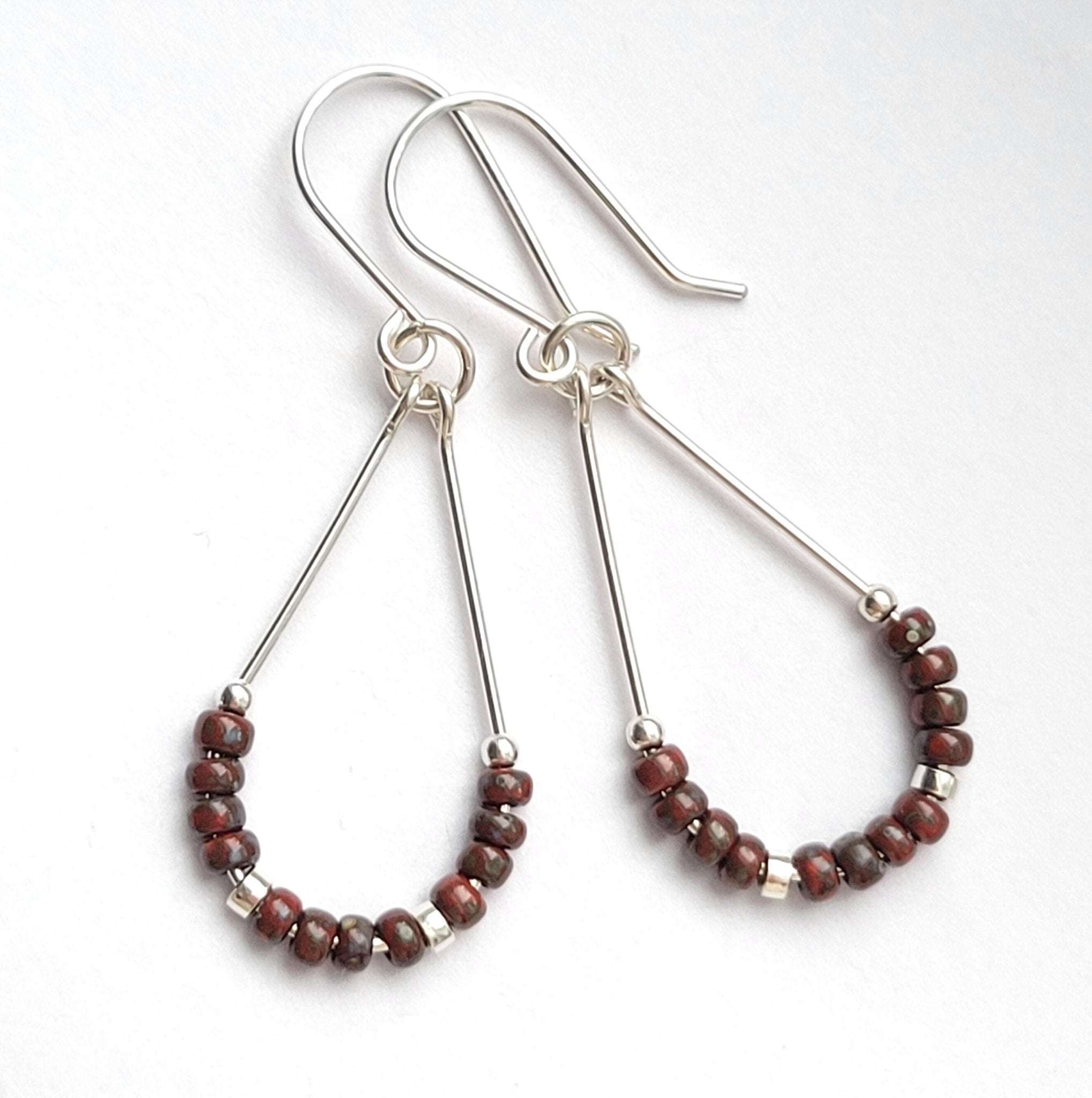 Lane - Dark Red & Silver Earrings Bijou by SAM   