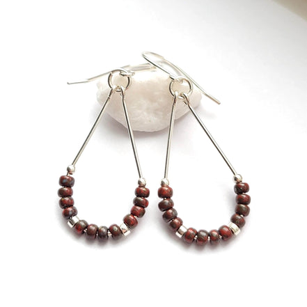 Lane - Dark Red & Silver Earrings Bijou by SAM   