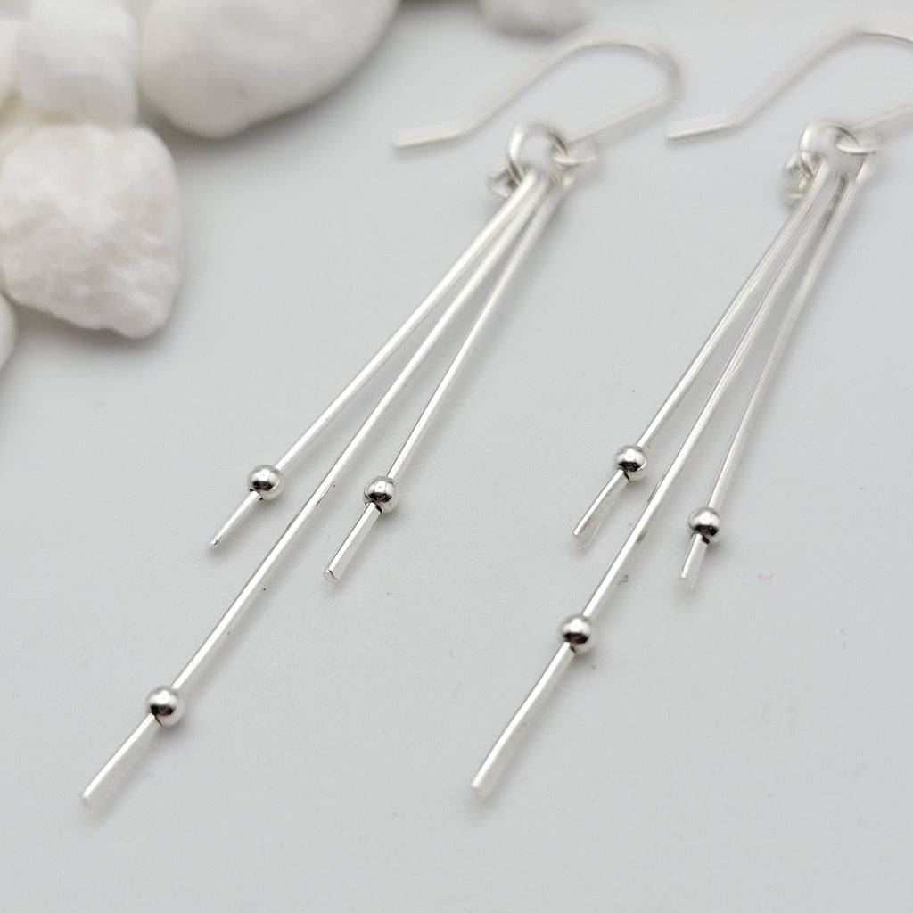 Long Dangle Earrings, Sterling Silver Minimalist Earrings -Earrings- Bijou by SAM