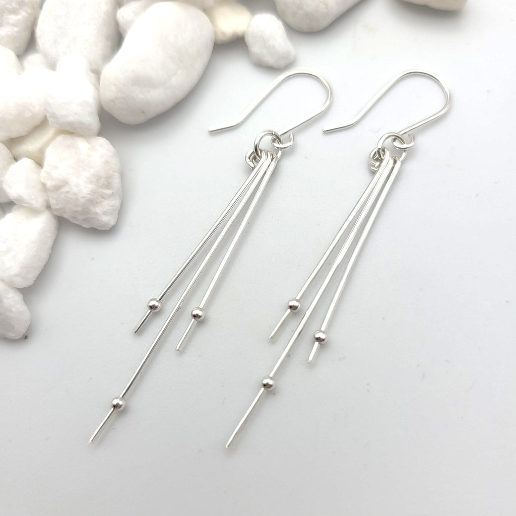 Long Dangle Earrings, Sterling Silver Minimalist Earrings -Earrings- Bijou by SAM