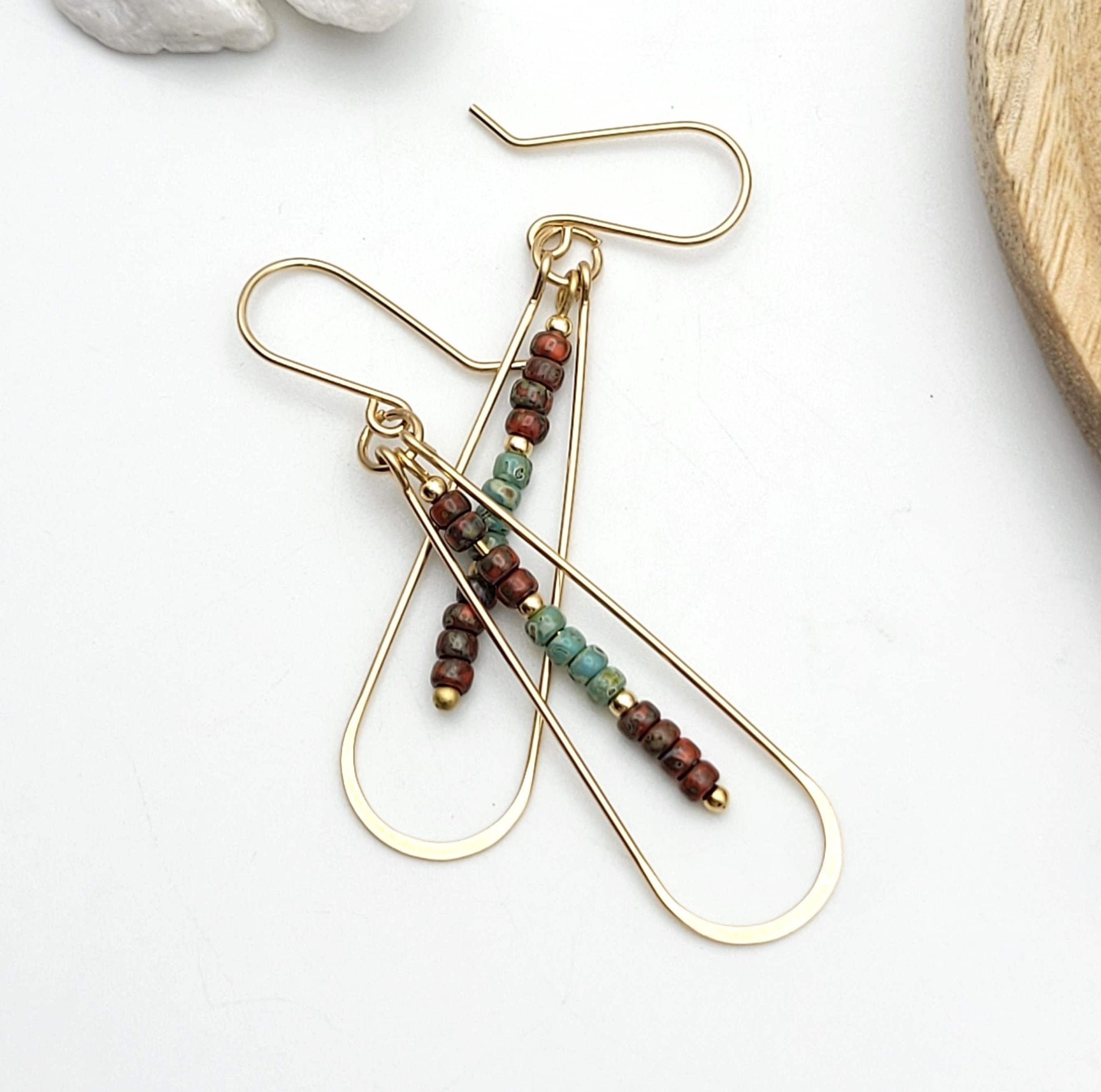 Harley -Gold, Green & Red Beads Earrings Bijou by SAM   