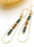 Harley Long Gold Hoops with Green and Tan Beads Earrings Bijou by SAM   