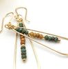 Harley Long Gold Hoops with Green and Tan Beads Earrings Bijou by SAM   