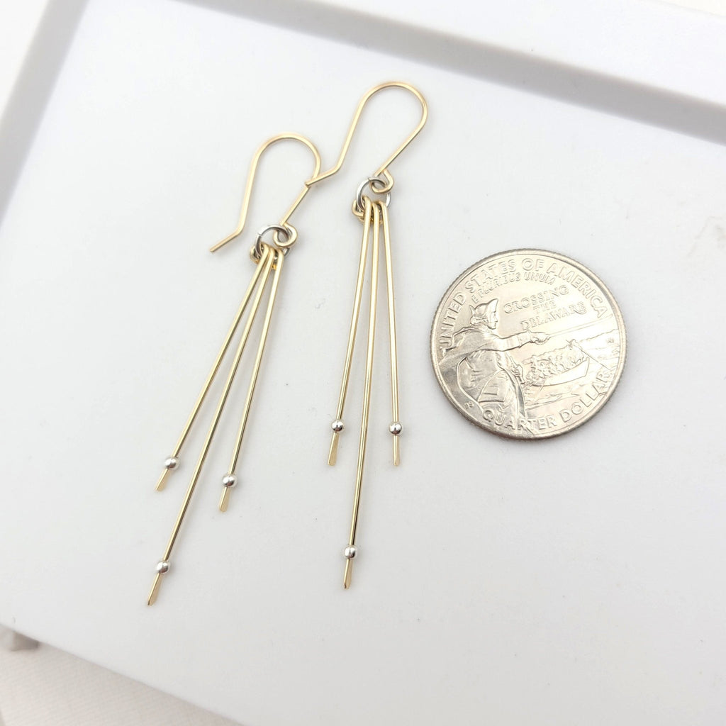 Long Gold with Silver Dangle Earrings -Earrings- Bijou by SAM
