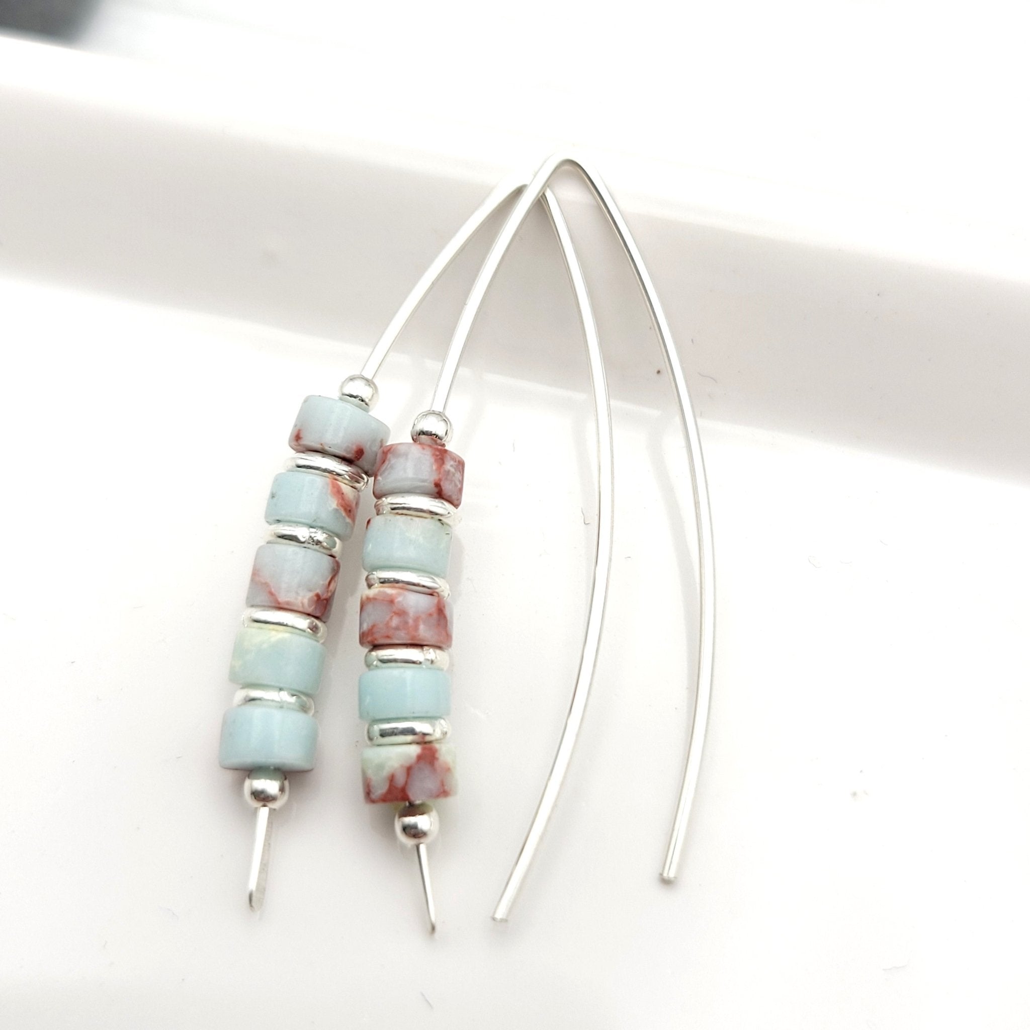 Wish - Aqua Terra Jasper Silver Threader Earrings – Bijou by SAM