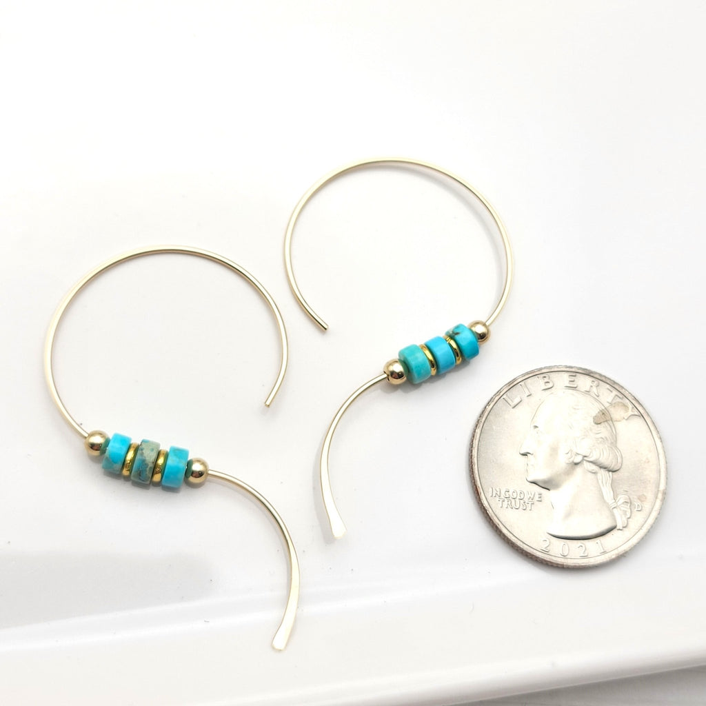 Modern Gold and Turquoise Open Hoops -Earrings- Bijou by SAM