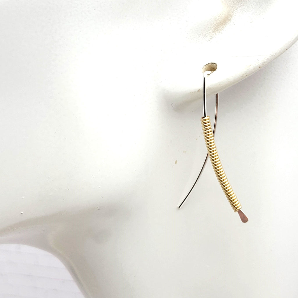 Lucky - Silver with Gold Coil Wishbone Earrings Earrings Bijou by SAM   