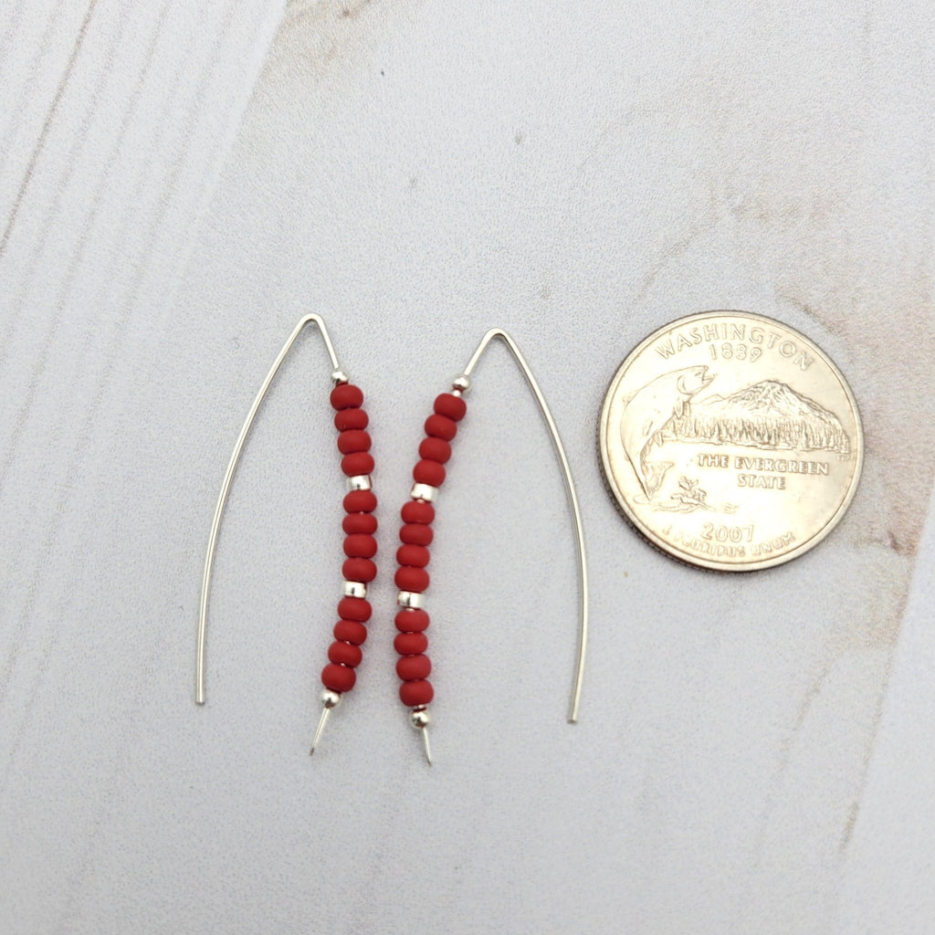 Red Beaded Sterling Silver Threader Earrings -Earrings- Bijou by SAM