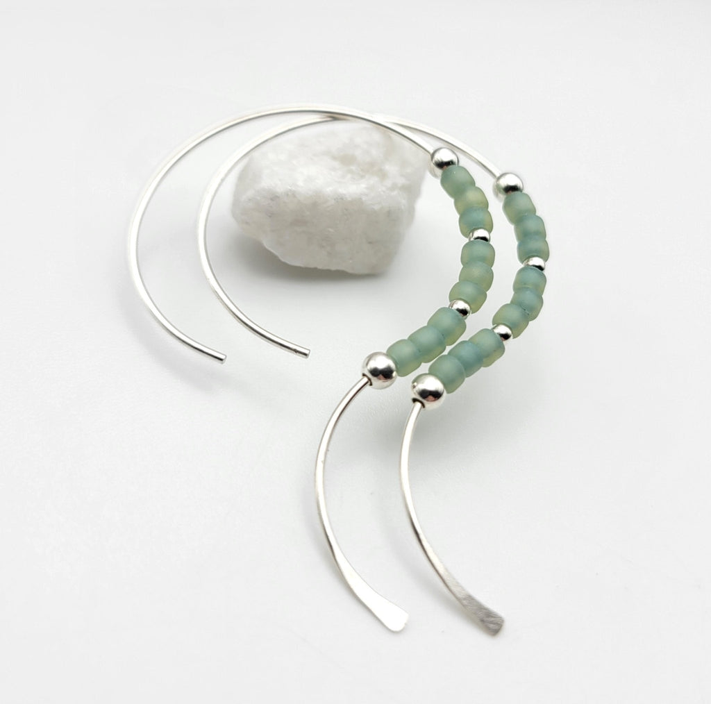 Sea Glass Beaded Open Hoop Earrings in Sterling Silver -Earrings- Bijou by SAM