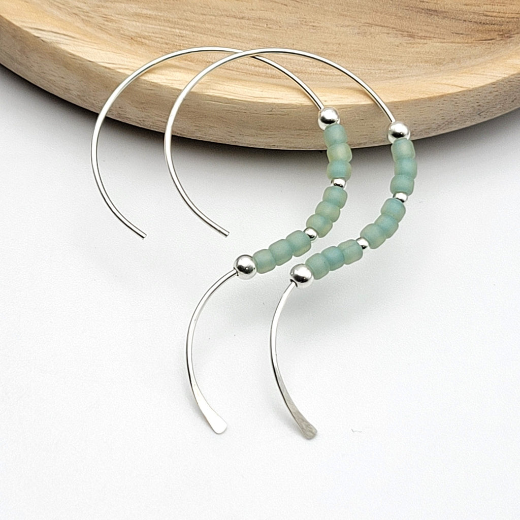 Sea Glass Beaded Open Hoop Earrings in Sterling Silver -Earrings- Bijou by SAM