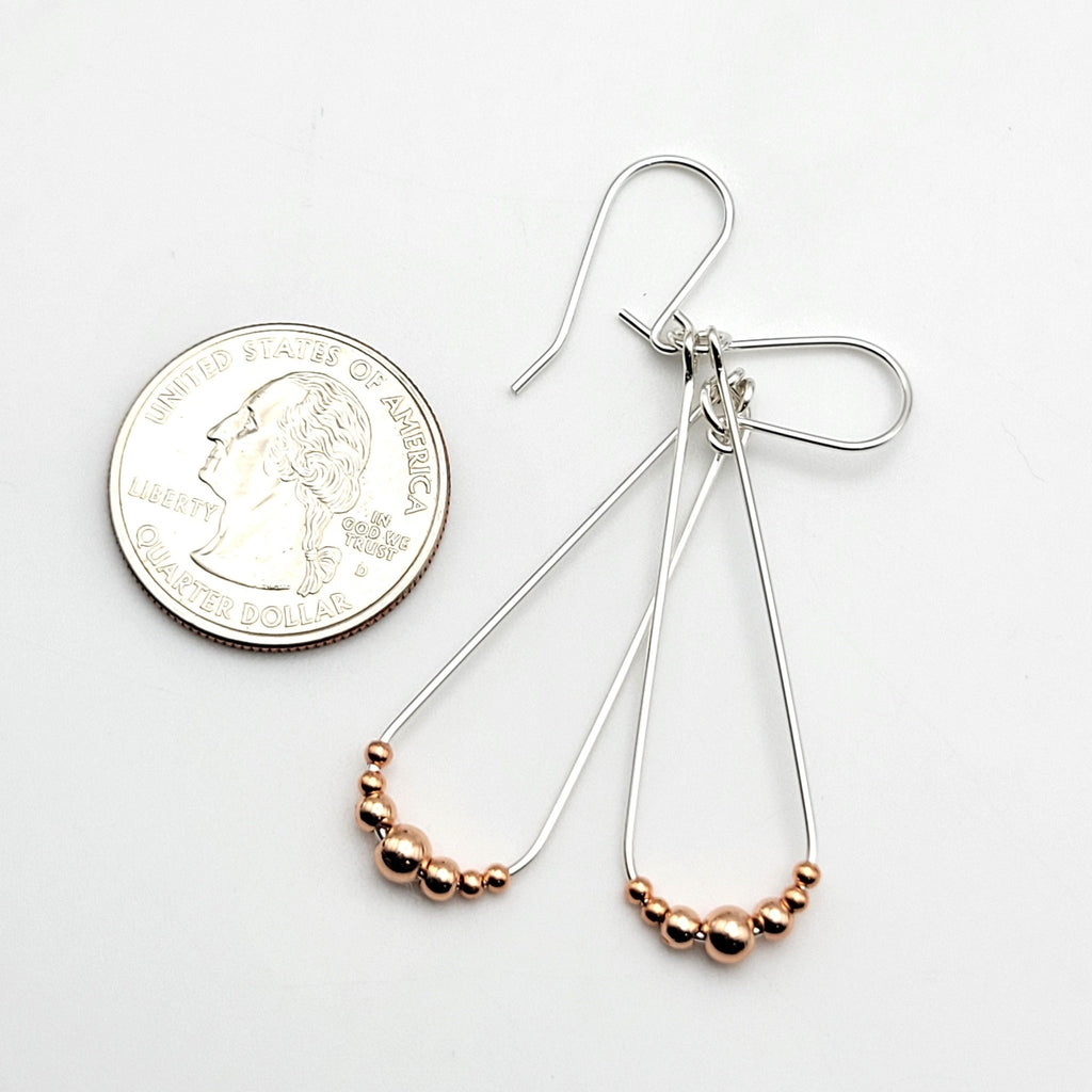Shiny Silver and Copper Dangle Hoop Earrings -Earrings- Bijou by SAM