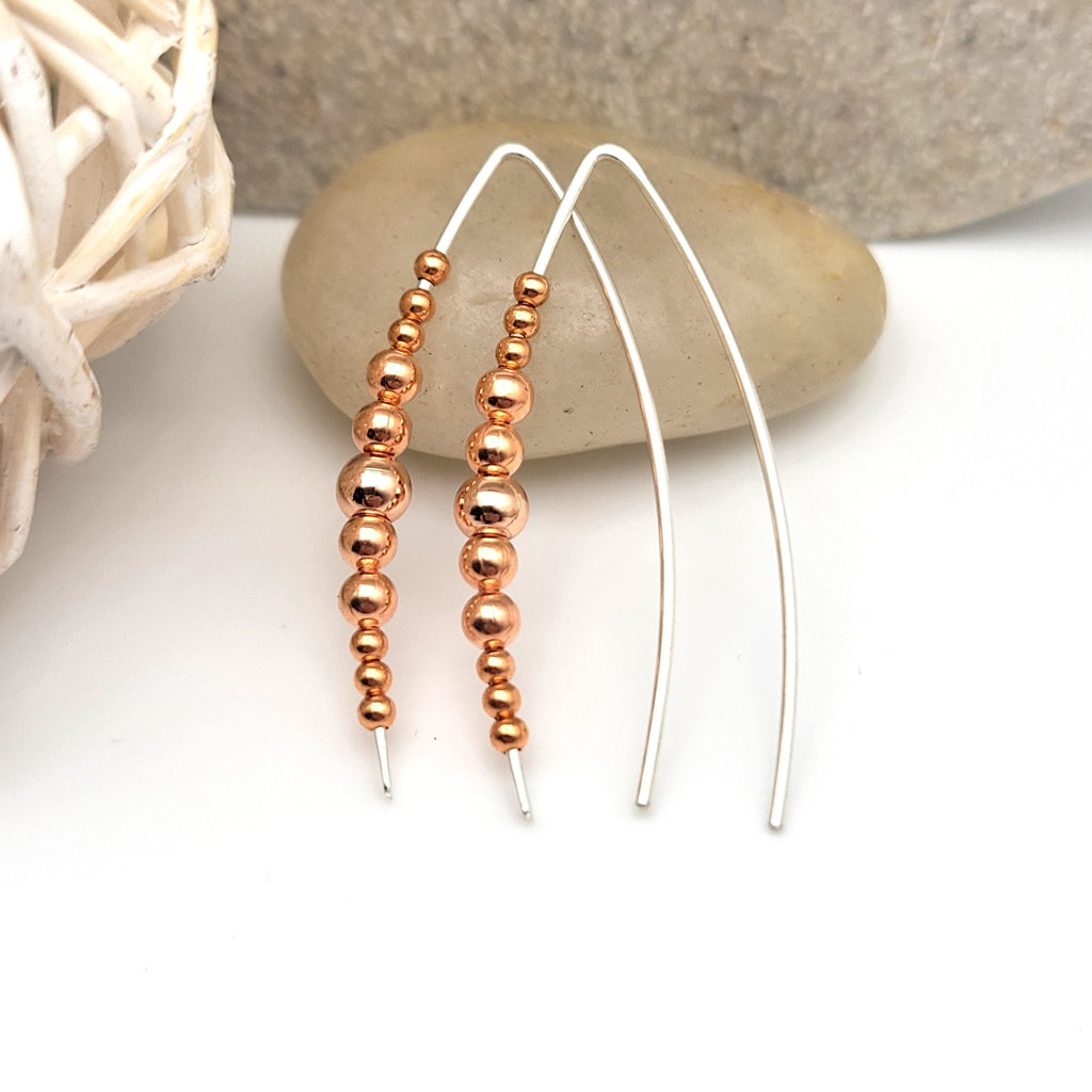 Silver and Copper Threaders Minimalist Earrings -Earrings- Bijou by SAM