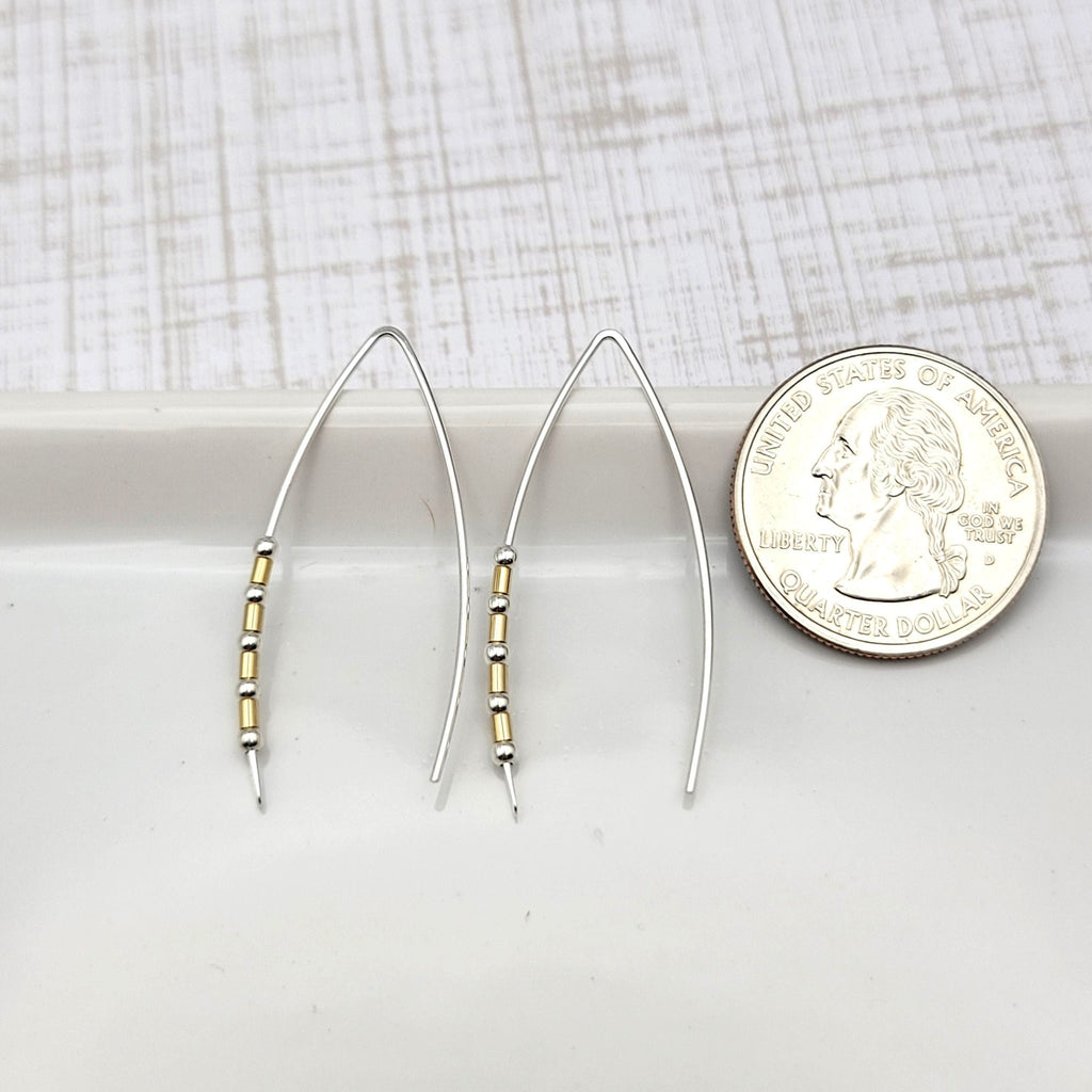 Silver and Gold Beaded Wishbone Earrings -Earrings- Bijou by SAM
