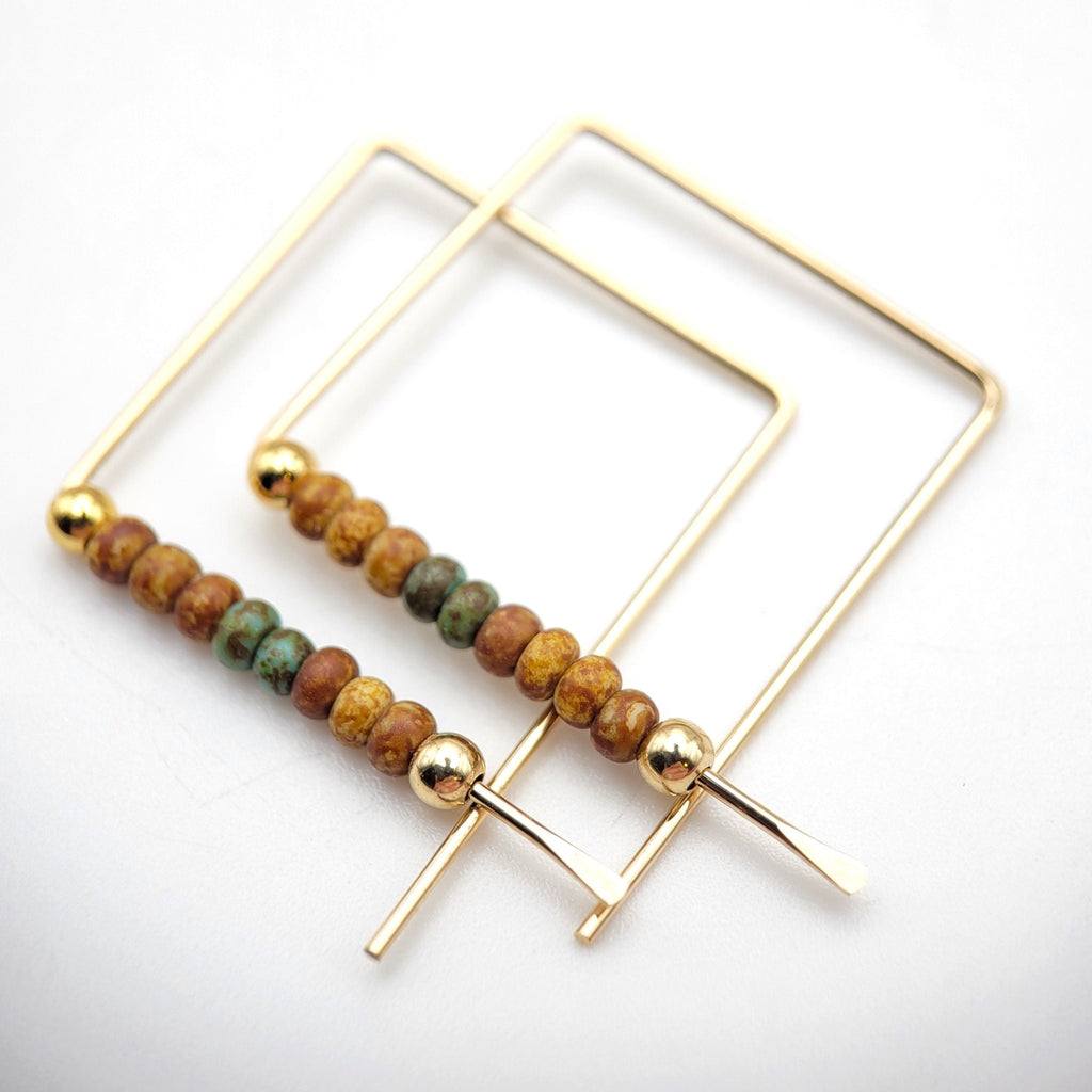 Square Gold and Seed Bead Hoops -Earrings- Bijou by SAM