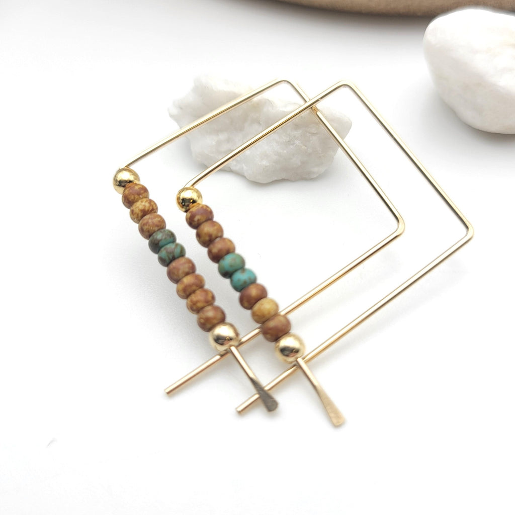 Square Gold and Seed Bead Hoops -Earrings- Bijou by SAM