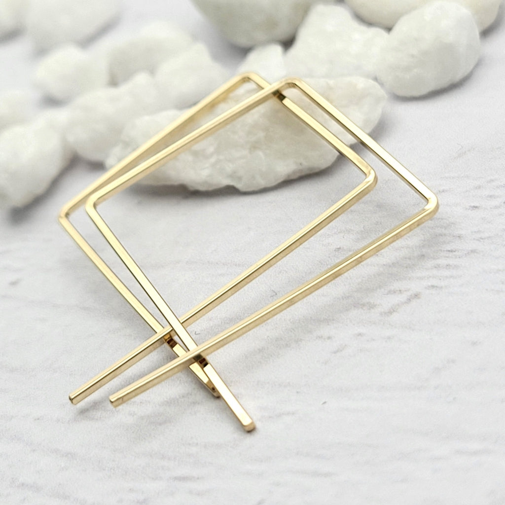 Square Gold Threader Hoops -Earrings- Bijou by SAM